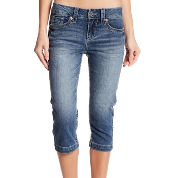 Seven7 Big Stitch Crop Denim Blue Cropped Capri Jeans - Size 8 - Picture 2 of 10